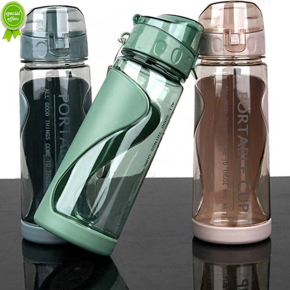 Sportsvattenflaskor Gym Läcksäker drop-proof bärbar Shaker Mug Outdoor Travel Kettle Plastic Drink Water Cup BPA GRATIS