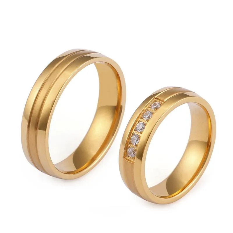 Pierścionki ślubne Klasyczna para dla mężczyzn i kobiet Złoto wypełnione złotem biżuteria ze stali nierdzewnej Pinten Pierście