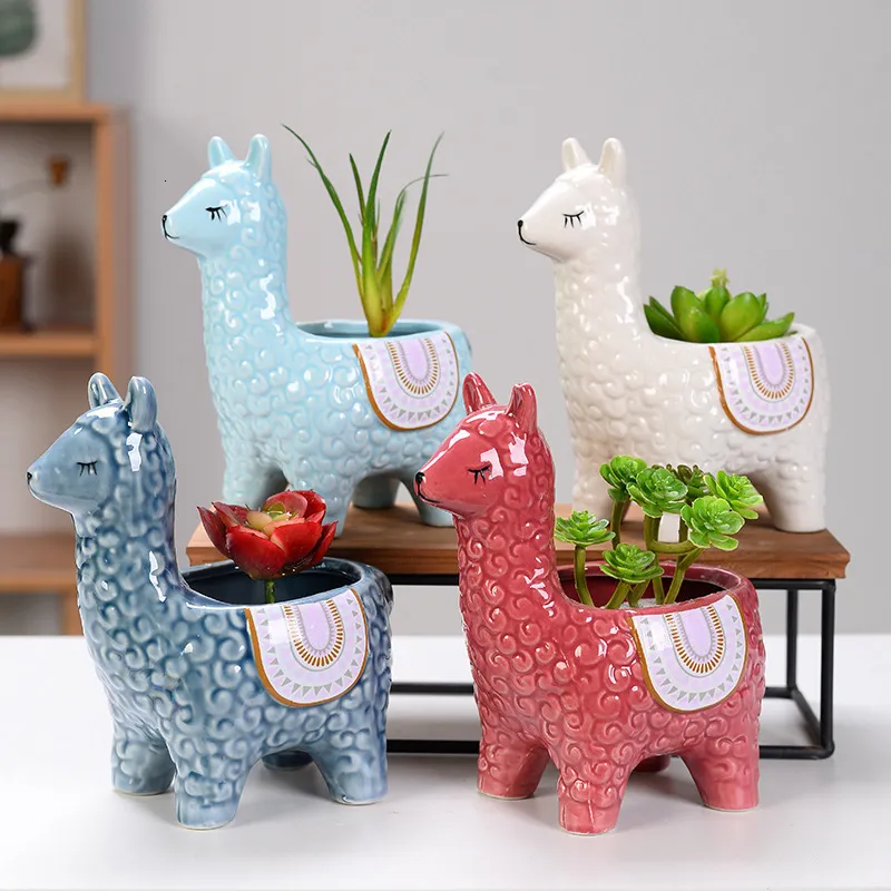 Maceta De Cerámica Con Forma De Alpaca - 20x21x10 Cm, Para Suculentas O Decoración