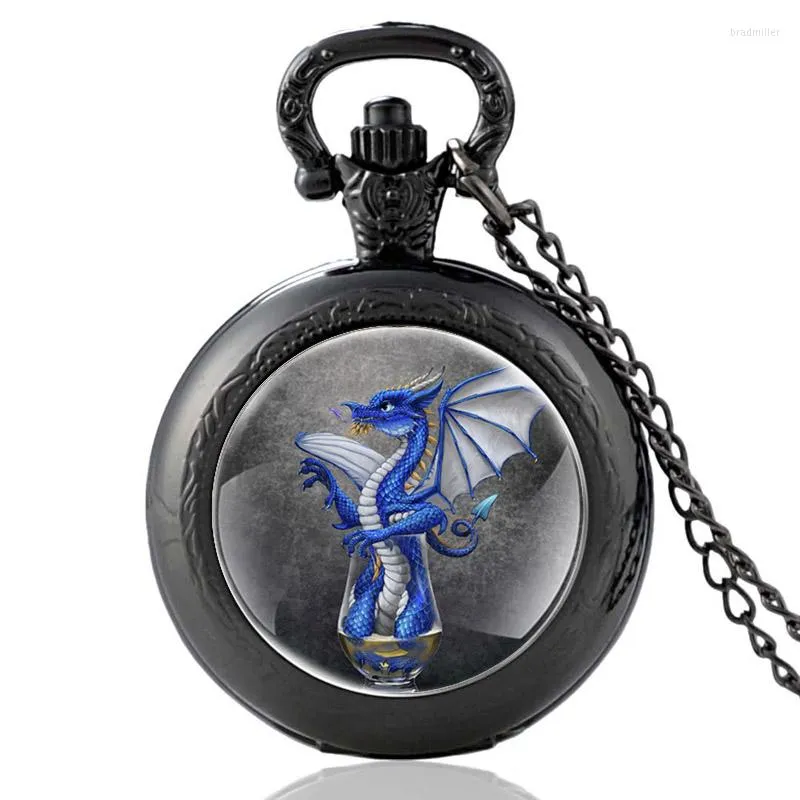 Montres de poche Dragon mignon dans le modèle de tasse montre à Quartz Vintage hommes femmes pendentif à breloque collier heures horloge