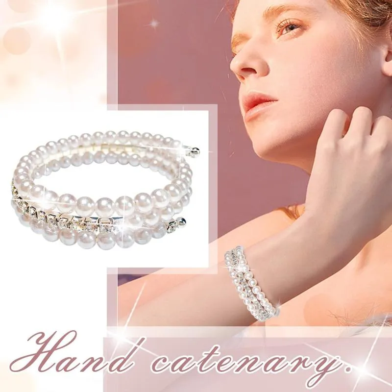 Bangle dames armband drie lagen strass pearl wikkelende spiraalvormige sieraden charme voor vrouw meisjes flash diamant multi