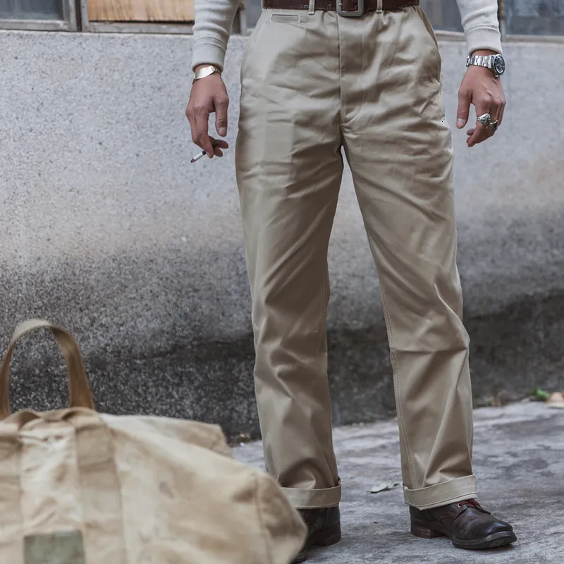 Bronson 1950s Army Chino Khaki Trousers Mens For Men 14oz