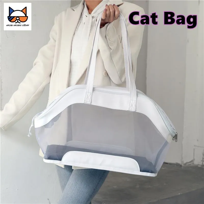 Коляски MEOWS Портативная сумка для кошек для переноски на открытом воздухе Дышащая металлическая нейлоновая сумка-тоут на молнии с сумкой на одно плечо для принадлежностей для котят
