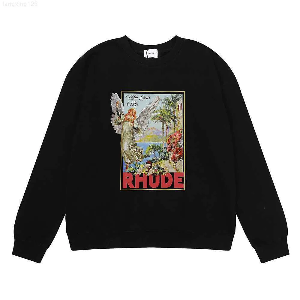 Ins Fashion Rhude Virgin High Defiuls Print Print Word Circle круглый свитер для шеи мужской и женский пуловер с капюшоном