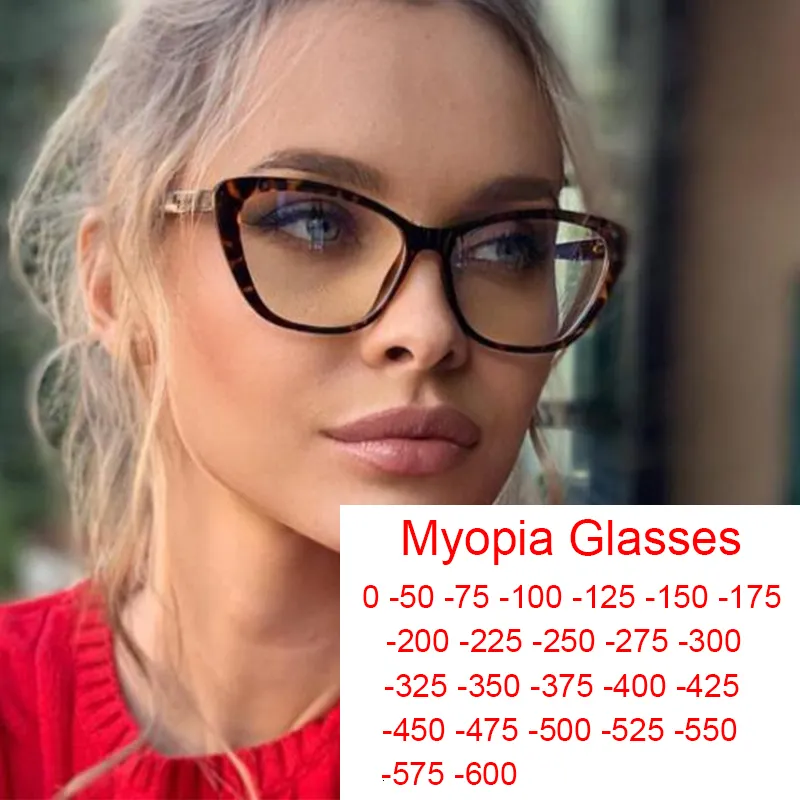 Очки для чтения женственная оптическая миопия винтажный дизайн бренда Clear Cat Eye Blue Light Blocing Women Eglasses Степень 0 до -6,0 230508