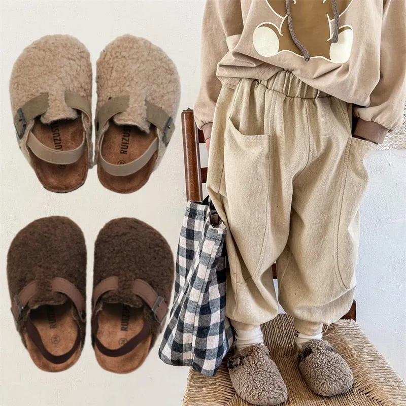 Sandali Lana per bambini Elastico Neoprene Gomma Neonati maschi e femmine Ciabatte in peluche Scarpe da passeggio per bambini Scarpe invernali calde e