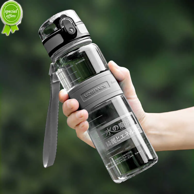 Nuove bottiglie d'acqua da 500/1000 ml Bpa Free Shaker Outdoor Sport Tour Drink Bottle Bottiglia portatile di tè alla frutta in plastica ecologica a tenuta stagna