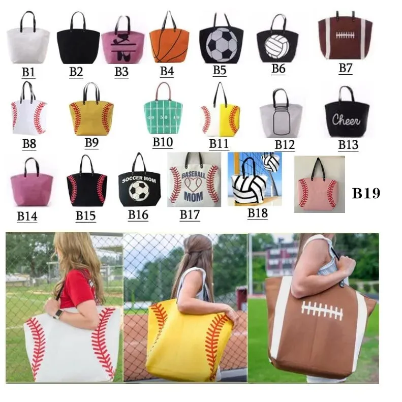 Opbergtassen Canvas Bag Baseball Tote 19 Stijlen Sportzakken Casual softbal tas voetbalvoetbal basketbal canvas bakken Q34