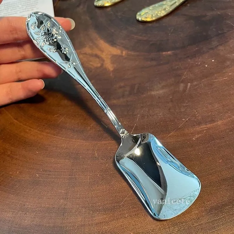 Stainless Steel Spoons Vintage Square Head Spoon Ice Cream Spoons