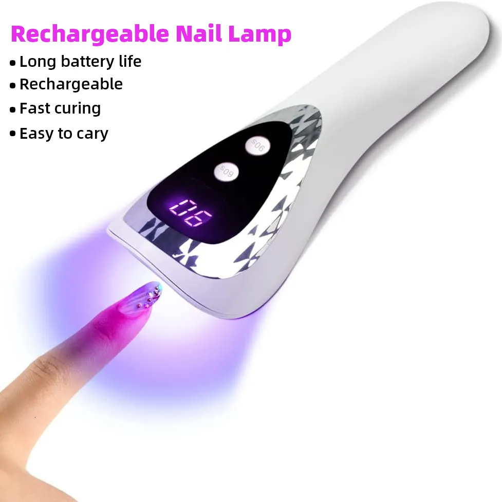 Nageldrogers handheld UV LED -lamp voor nagels drooglamp oplaadbare mini -manicure lamp nageldroger voor gel nagels draagbaarheid nail art tool 230508