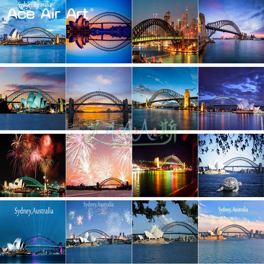 Stitch Famous Australia Tourist Attraction 5D DIY Diamond Målning Full Drill Sydney Harbour Bridge and Opera House i New South Wales