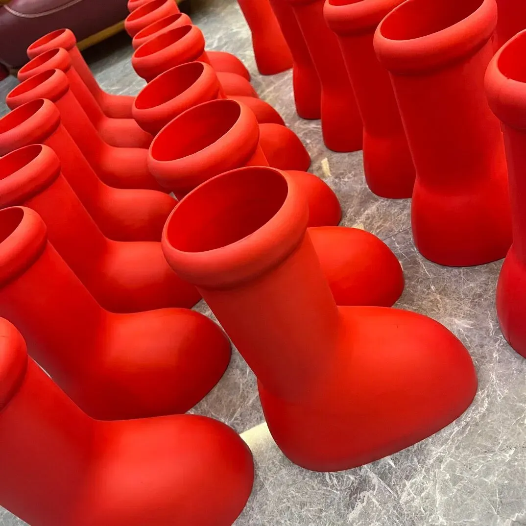 Big Red Cartoon Boots - Fashion Round Toe Knee-High Rain