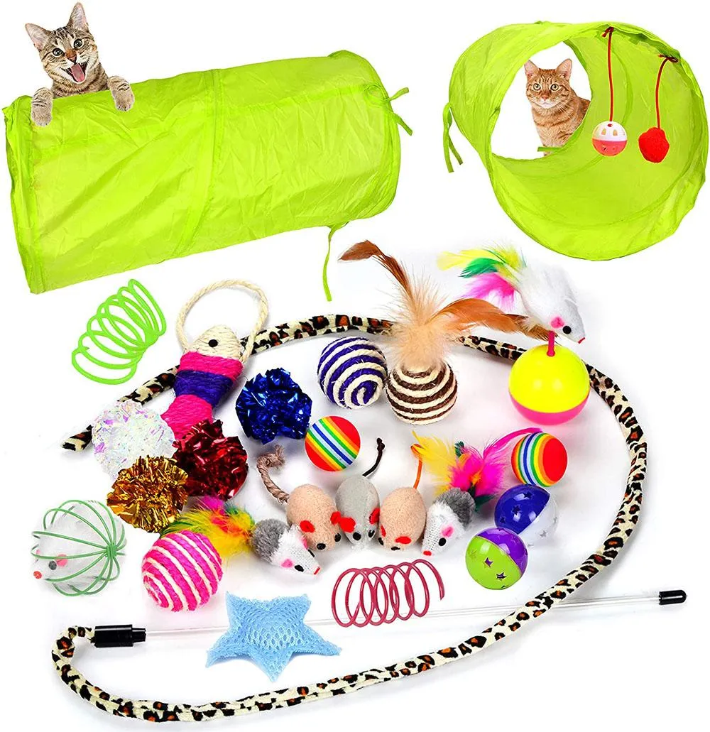 Toys 21st Cat Toy Set Tunnel Interactive Play Instrument Fluffy Mouse rynkad boll för katter och kattungar Toy Interactive Supplies