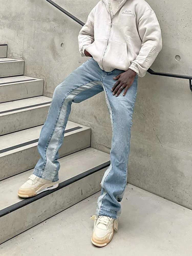 Men s Jeans Baggy Jeans Men Fashion Side Stripes Aesthetic Jean Trousers Vaqueros Y2K Autumn Light Blue Distressed Straight Leg Denim Pants Z0508