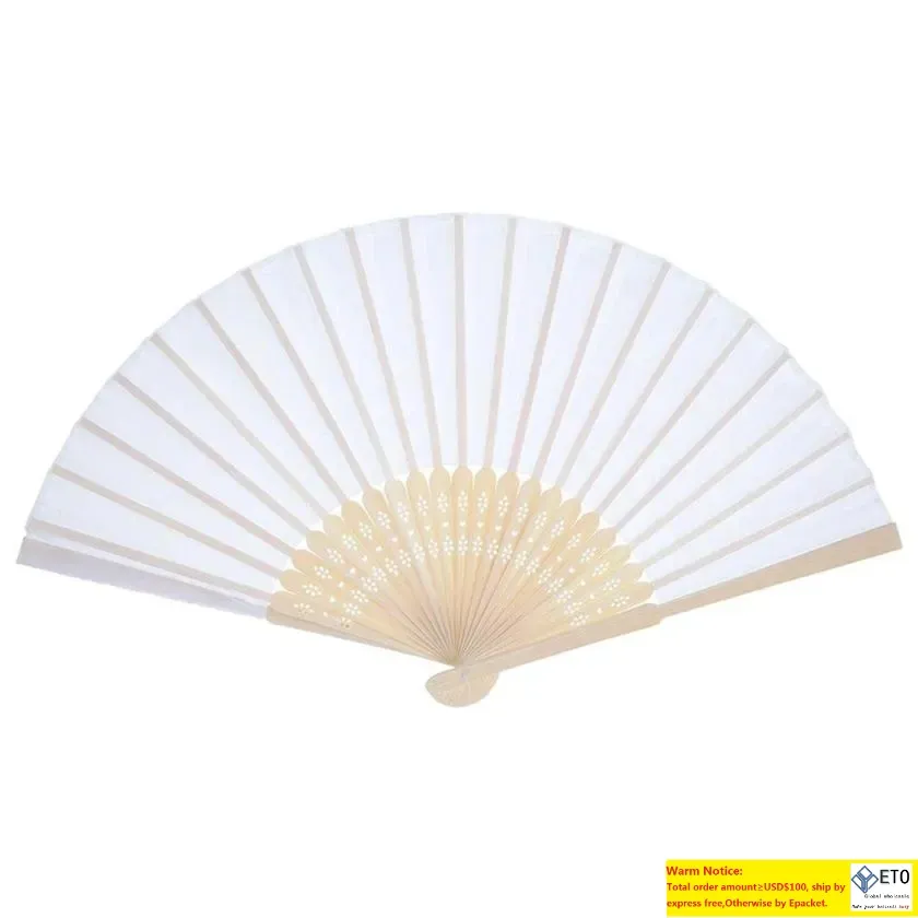 12 Pack Hand Held Fans Party Favor White Paper Fan Bamboo Folding