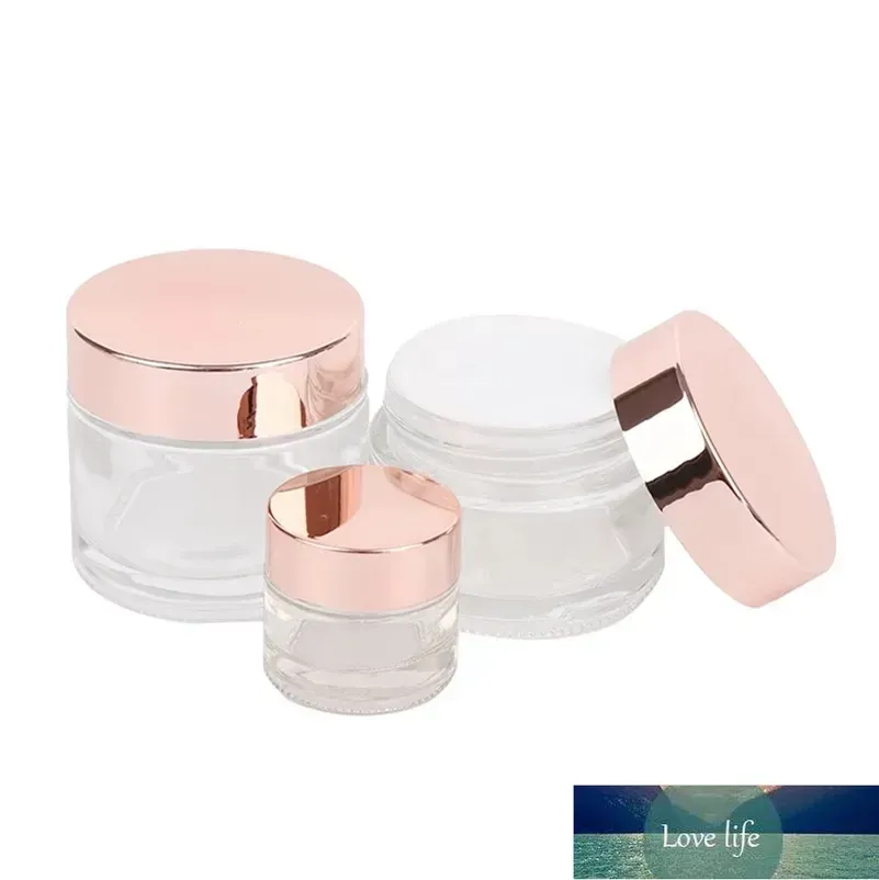 Vasetti di vetro smerigliato Bottiglie di crema Contenitori cosmetici con tappo in oro rosa Lozione Balsamo per le labbra Bottiglia di imballaggio
