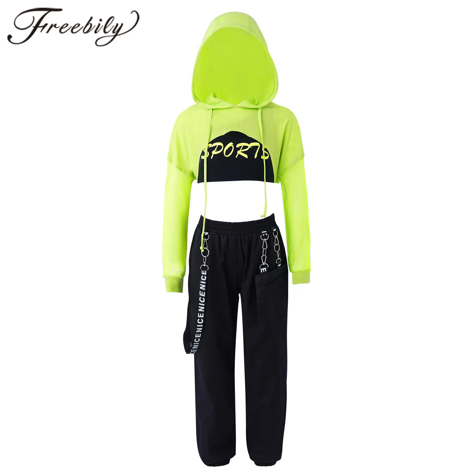 Girls Hip Hop Modern Dance Costume Set Back Sweatpants And