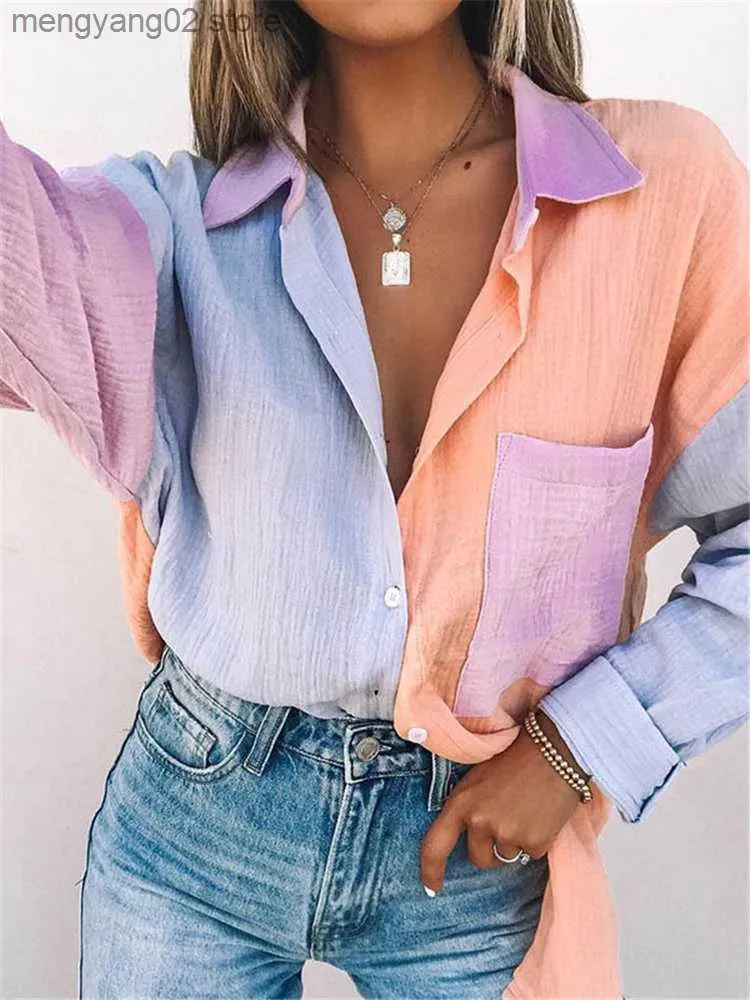 Camicette Colorate Di Cotone Patchwork Donne Morbida Maglietta Casual A Maniche Lunghe Giu Camicia Da Donna 6024 Collezione A Molla T230508 Da 12 04 DHgate