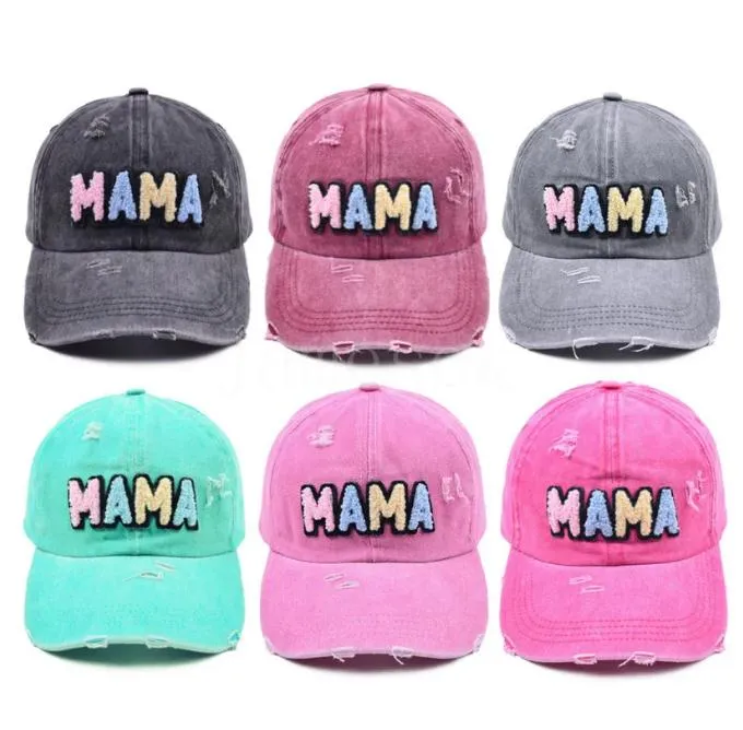 Mama Patch broderie couleur Couleur de baseball réglable de baseball femmes lavé Snapback papa chapeau mode Sunshade Truck Couchettes Caps Hats de833