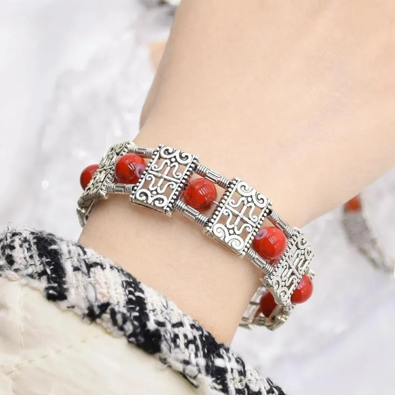 Bangle Big Afghaanse vintage elastische kettingarmbanden armbanden voor vrouwen boho verstelbare rode stenen polsbandjes armband zigeunerfeest sieraden