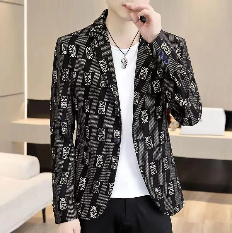 남자 패션 디자이너 정장 블레이저 클래식 캐주얼 프린트 럭셔리 재킷 남자 의류 아시아 크기 m-3xl