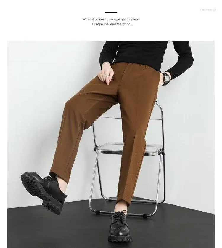 Męskie spodnie jesienne zima garnituw Men Businists Elastic talia klasyczny brązowe szczotkowanie szczotkowane szczupły koreańskie wersja grube formalne spodnie Mężczyzna