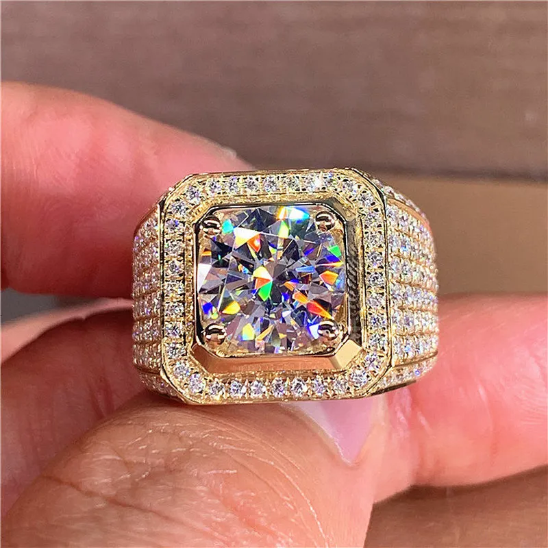 Men's 14K Gold Solitaire Band ring camera with Lab