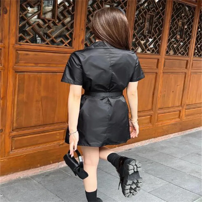 Luxury Street Style Dresses Womens Casual Dress High Quality Imported Nylon Waterproof Short Sleeve Noble Temperament Shirt Dresses With Belts Women's Clothing