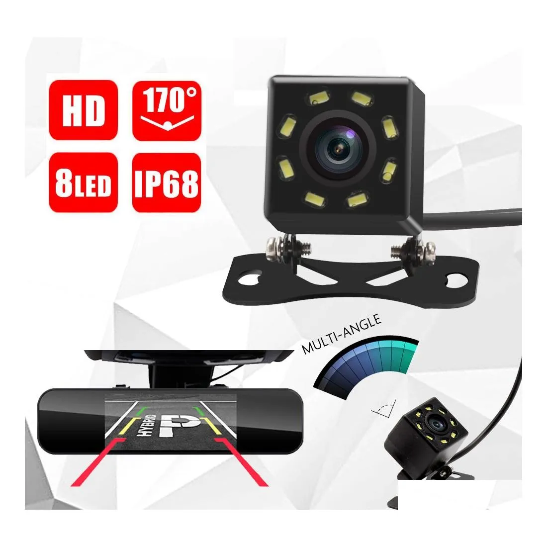 Telecamere posteriori per auto Sensori di parcheggio 8 LED IR Visione notturna Telecamera posteriore Backup impermeabile Retrovisore grandangolare Drop Delivery Cellulari Dhn5G