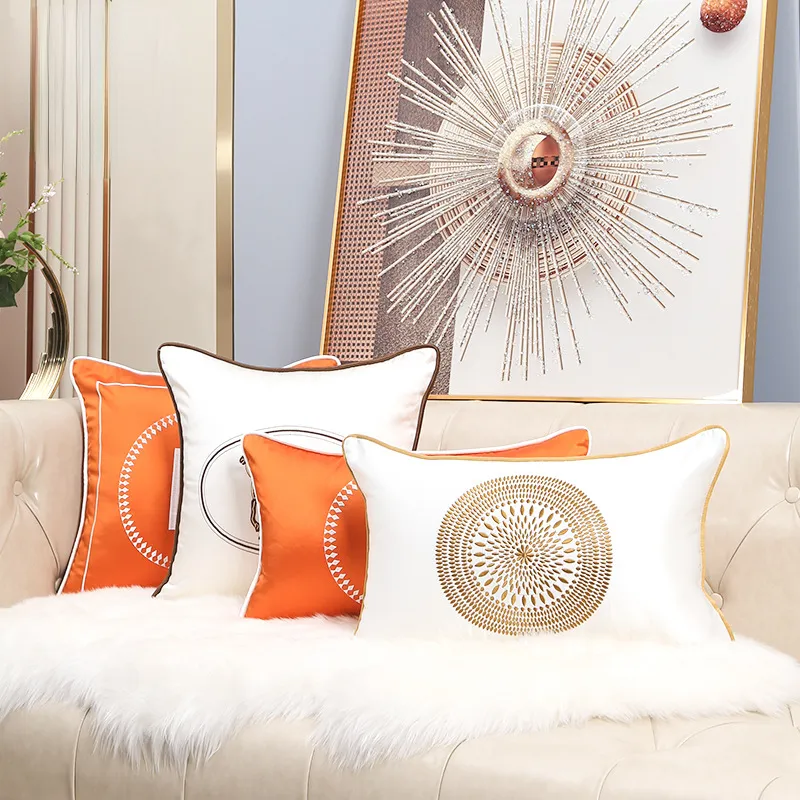 Monogrammed Pillow Case Sofa Chair Cushion Silk Embroidery High