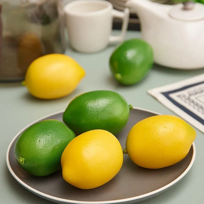 Dekorativa blommor kransar 3st konstgjorda citroner - realistiska falska / plastprydnadsfruktblomma