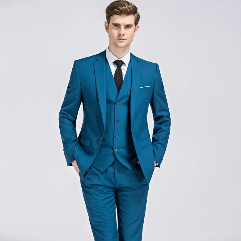 Men's Suits Spring And Autumn High Quality 3Piece Bride Dress Slim Fit Wedding Evening Men Vest Suit Classic Solid Blue Formal Male Blazer