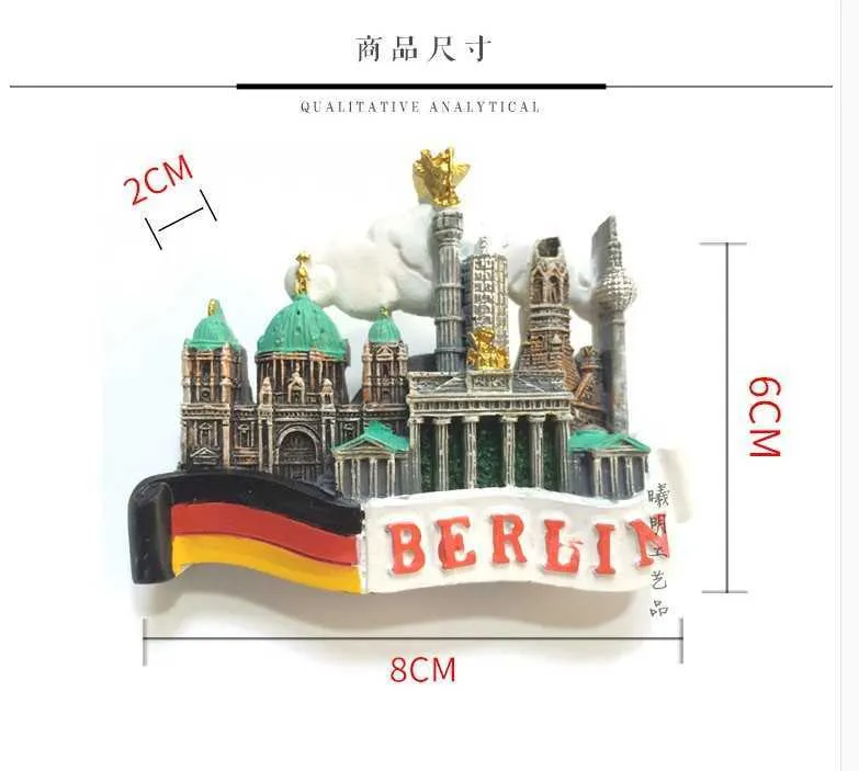 Berlin Wall Germany 3D Fridge Magnet - Resin Souvenir Decoration, 10x4 Cm, Tourist Gift - View #2