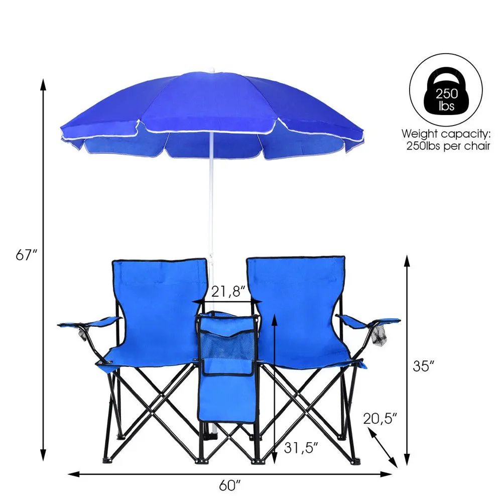 Double chair with umbrella top