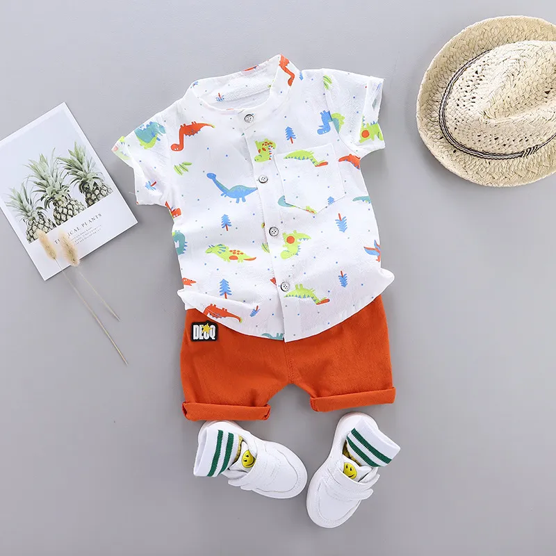 Sets Anzüge Sommer Baby Boy Kleidung Set Infant Cartoon Dinosaurier Print Kurzarm Hemd Hosen 1 2 3 4 Jahre Kind Kleinkind Jungen Outfit 230508