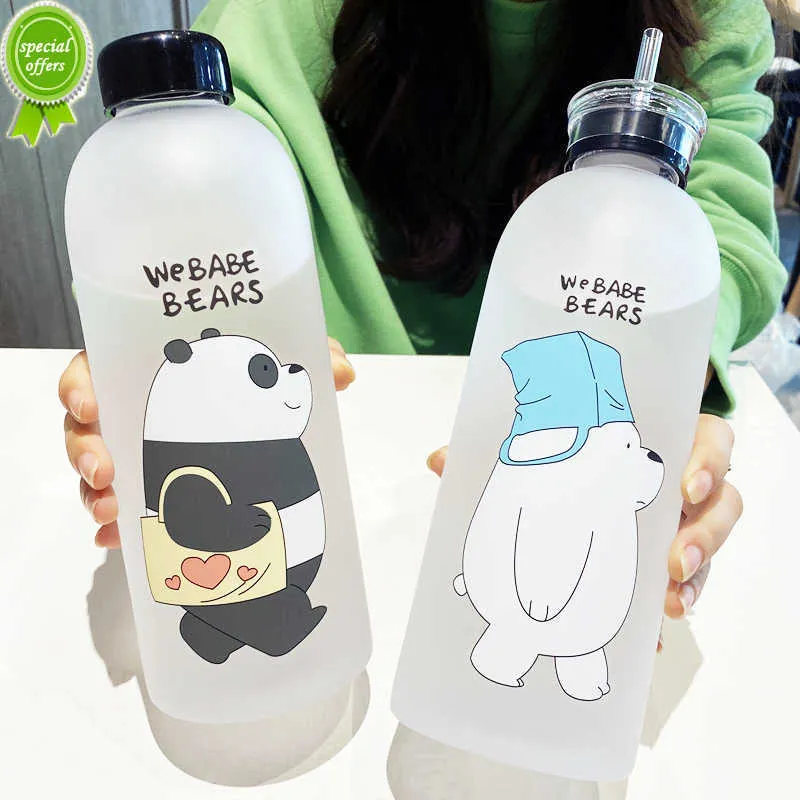 Nouveau 1000ml bouteilles d'eau mignon Panda ours tasse avec paille Transparent dessin animé bouteille d'eau Drinkware givré tasse étanche