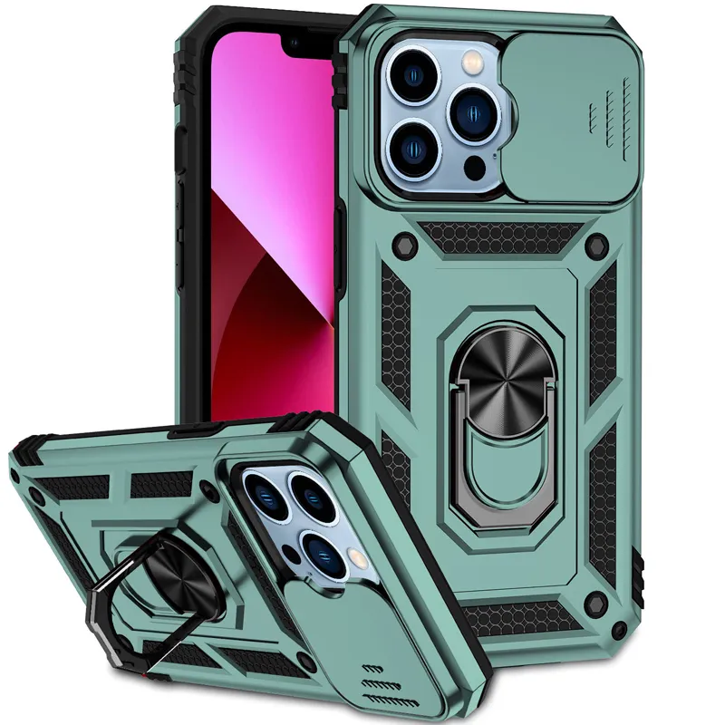 Hybrid Armor stötsäker magnetstativ för iPhone 13 Mini 11 12 Pro Max XR XS Max 7 8 Plus Slide Lens Protective Cover