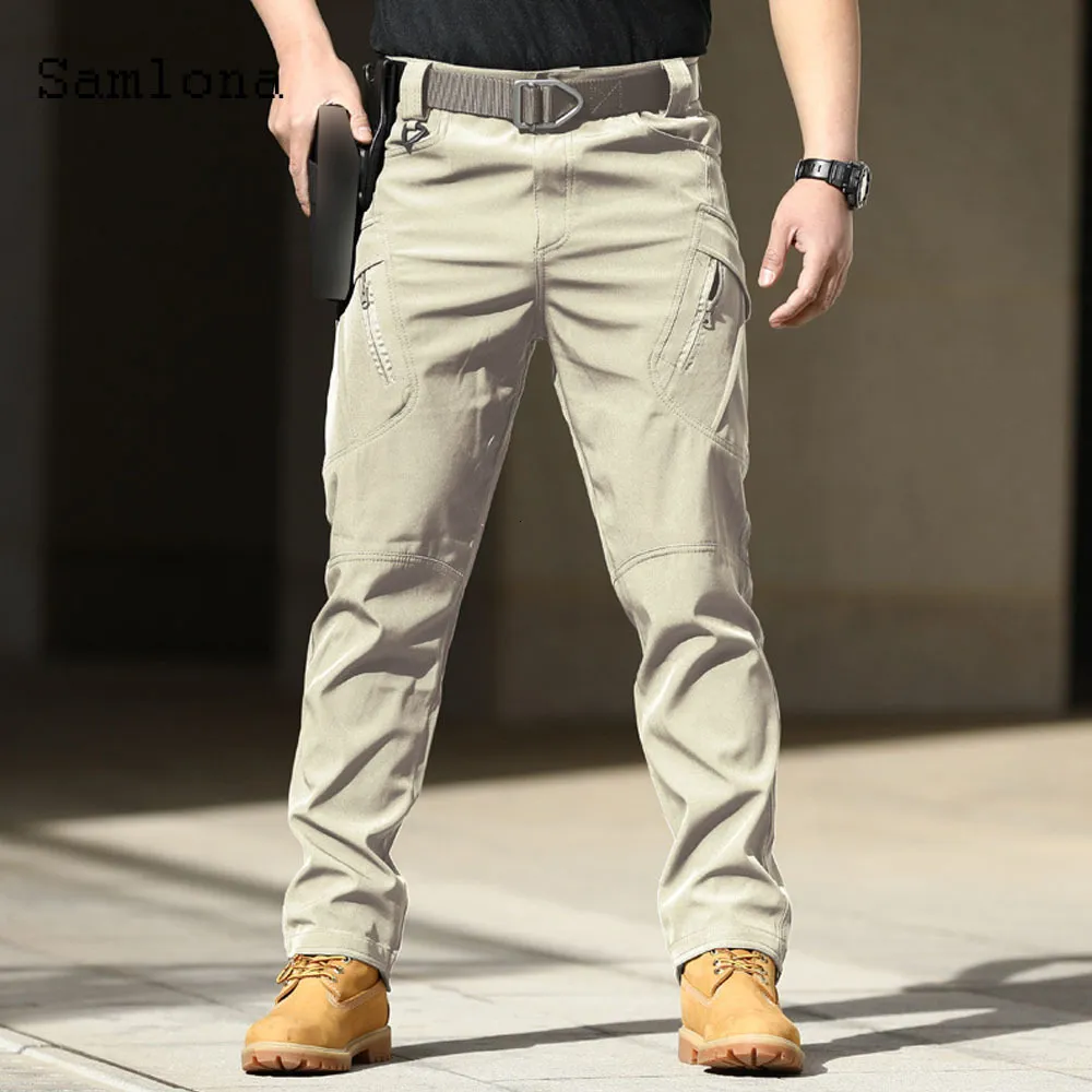 Men's Pants Plus Size Mens Casual Pants Summer Moto Bike Pants Male Zipper Pockets Trouser Solid Khaki Black Outdoor Leisure Pant 230508