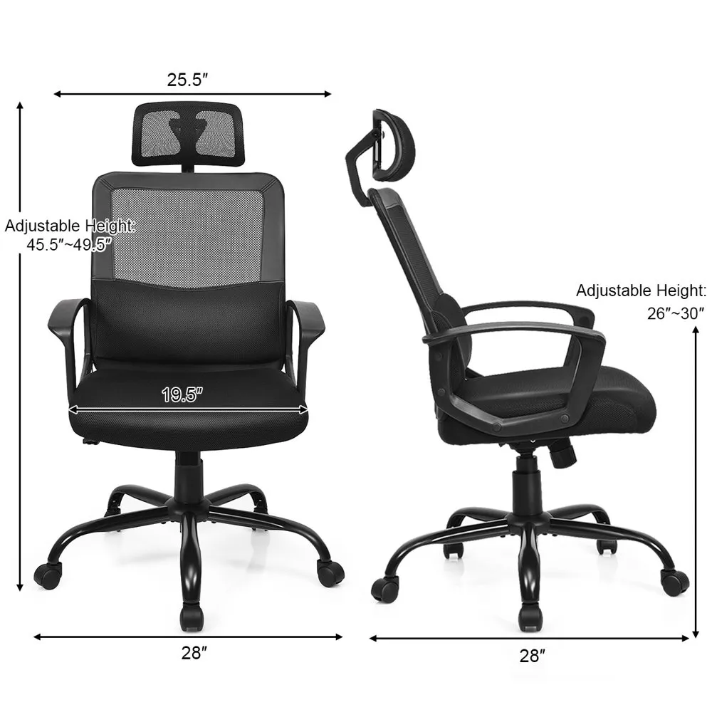 Cadeira de escritório de malha de costura alta traseiro ergonômico giratória cadeira w -lombar suporte de cabeça