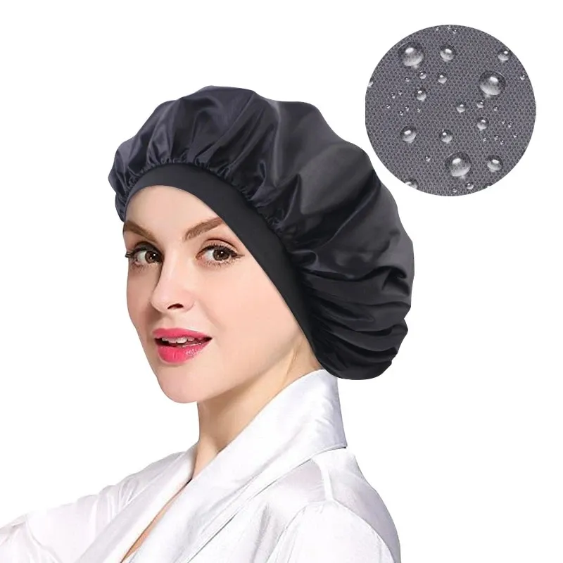 新しい女性太いシャワーキャップバスシャワーヘアカバー再利用可能な防水バス帽子弾性バンドキャップスパキャップバスルームアクセサリー
