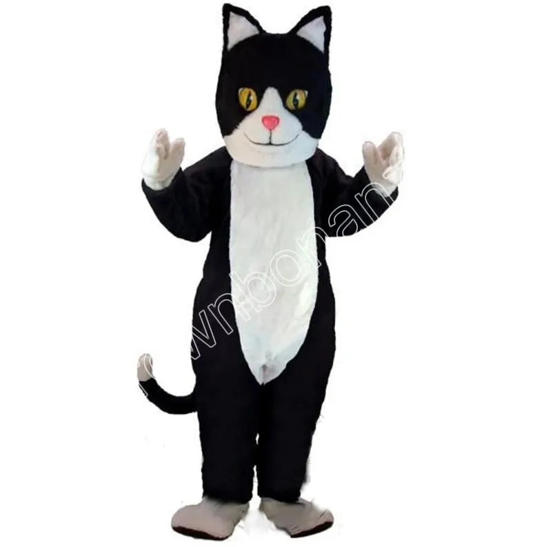 Erwachsene Größe Schwarz weißer Katzen Maskottchen Kostüme Cartoon Charakter Outfit Anzug Weihnachtsfeier Party -Outfit Erwachsener Größe Werbewerbung Kleidungsstücke