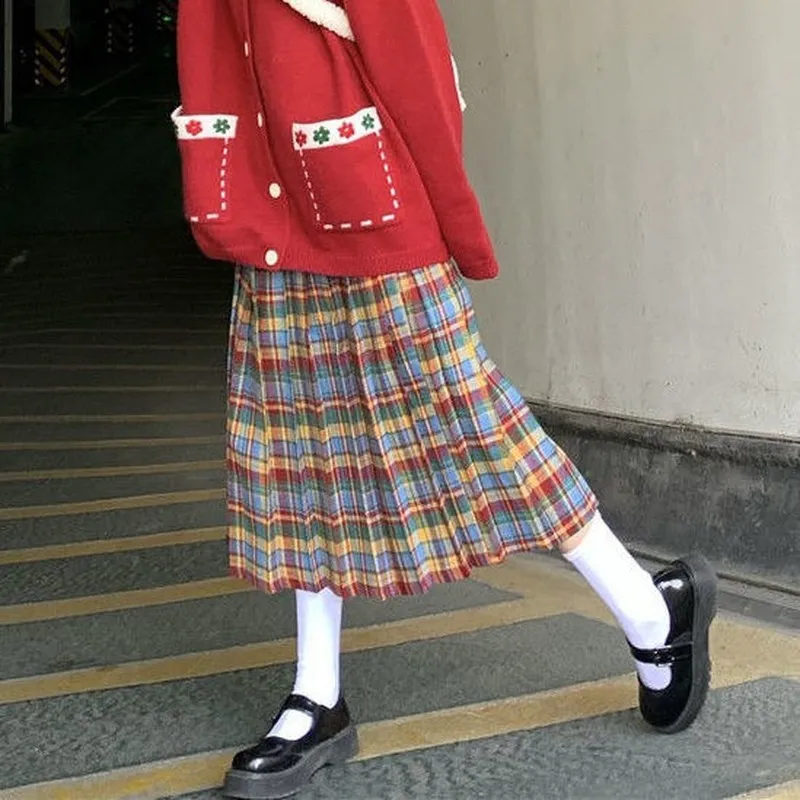 Colorful plaid midi skirt on sale