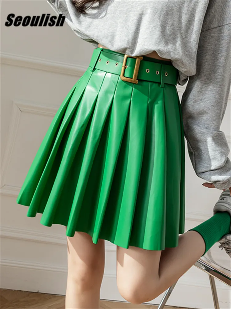 Serene Green Faux PU Leather Mini Skirts With Belted High Waist Chic Autumn Winter Womens Fashion From Yao04 23.57 DHgate.Com