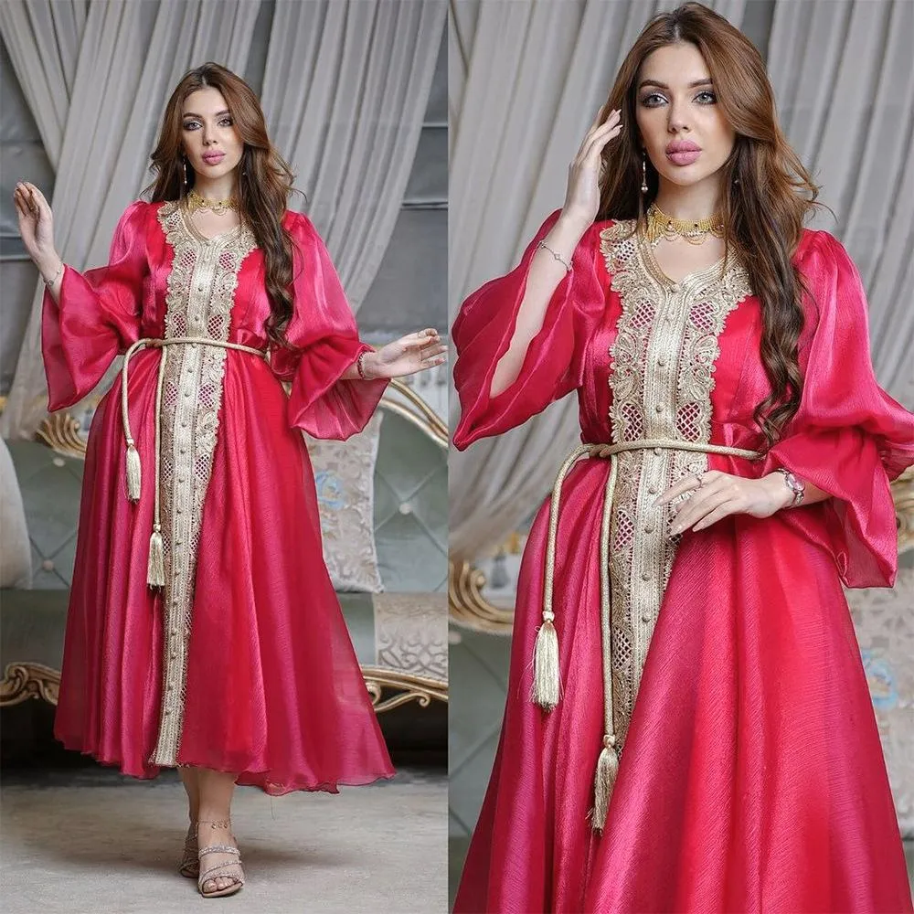 Robe de soirée en jean musulmane, ethnique du moyen-orient, dubaï, turquie, manches lanternes, ceinture, vêtements islamiques