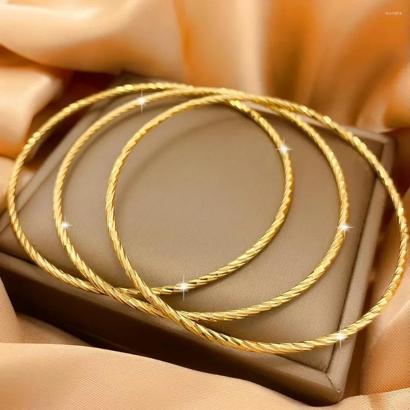 Bangle 3Pieces vrouwen dunne armband klassieke stijl solide 18k gouden kleur echte dame sieraden cadeau dia 65 mm