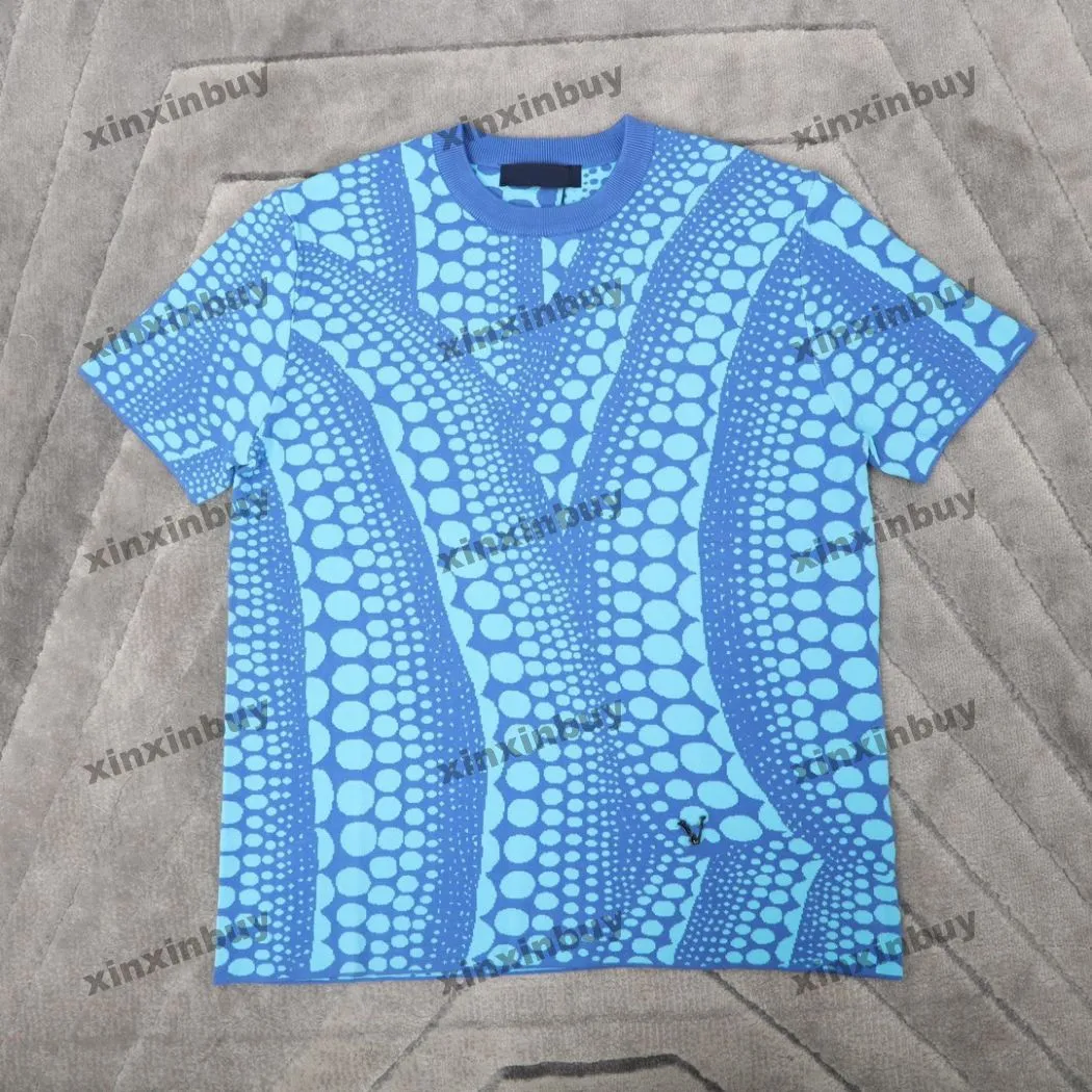 Xinxinbuy Men designer tee t shirt 23ss stickade oändlighet prickar jacquard kort ärm bomullskvinnor aprikos blå s-xl