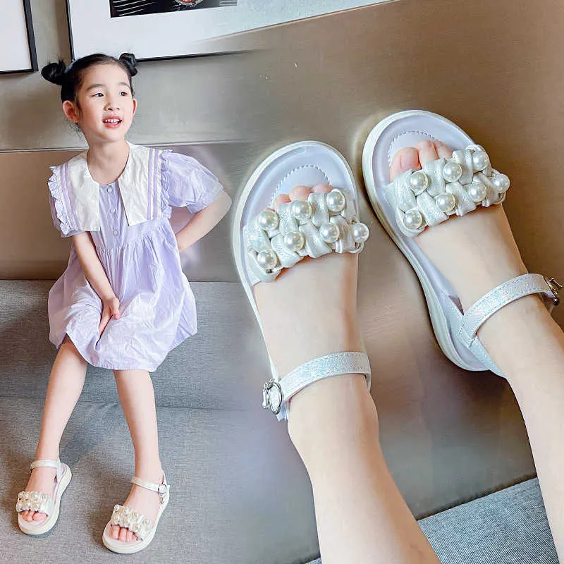 Sandals Summer Beach Little Girls Sandals Soft Bottom Beads Girl Princess Shoes Kids Sandals Students Pink Purple Beige 2-15T