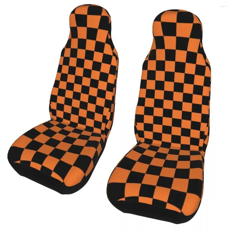 Bilstol täcker orange och svart rutigt mönster täcker pläd för bilar lastbilar SUV Auto Protector Accessories 2 st