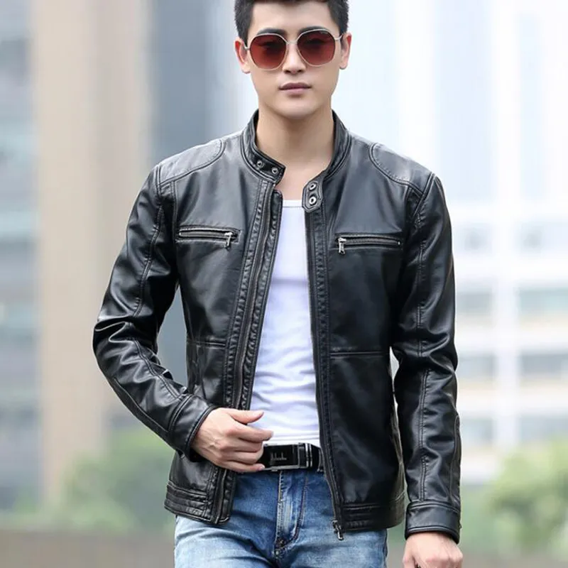 Moto leather jacket men top