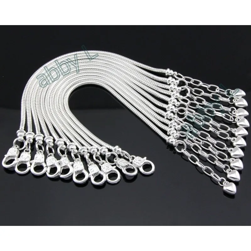 Chaîne 10 Pcs Lot Argent Plaqué Homard Fermoir Serpent Chaîne Charme Coeur Bracelets Bracelets Pour Perles Européennes Bijoux DIY Ensembles PP13 230509